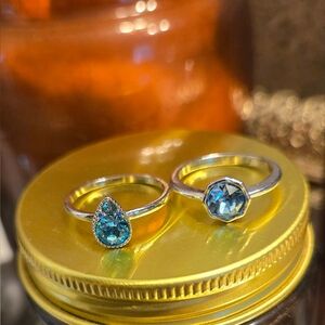 🔮 Dainty Silver and Blue Gemstone Ring Set Size 7